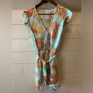 BNWT Cupshe Leaf Print Romper in Orange and Blue- size Large